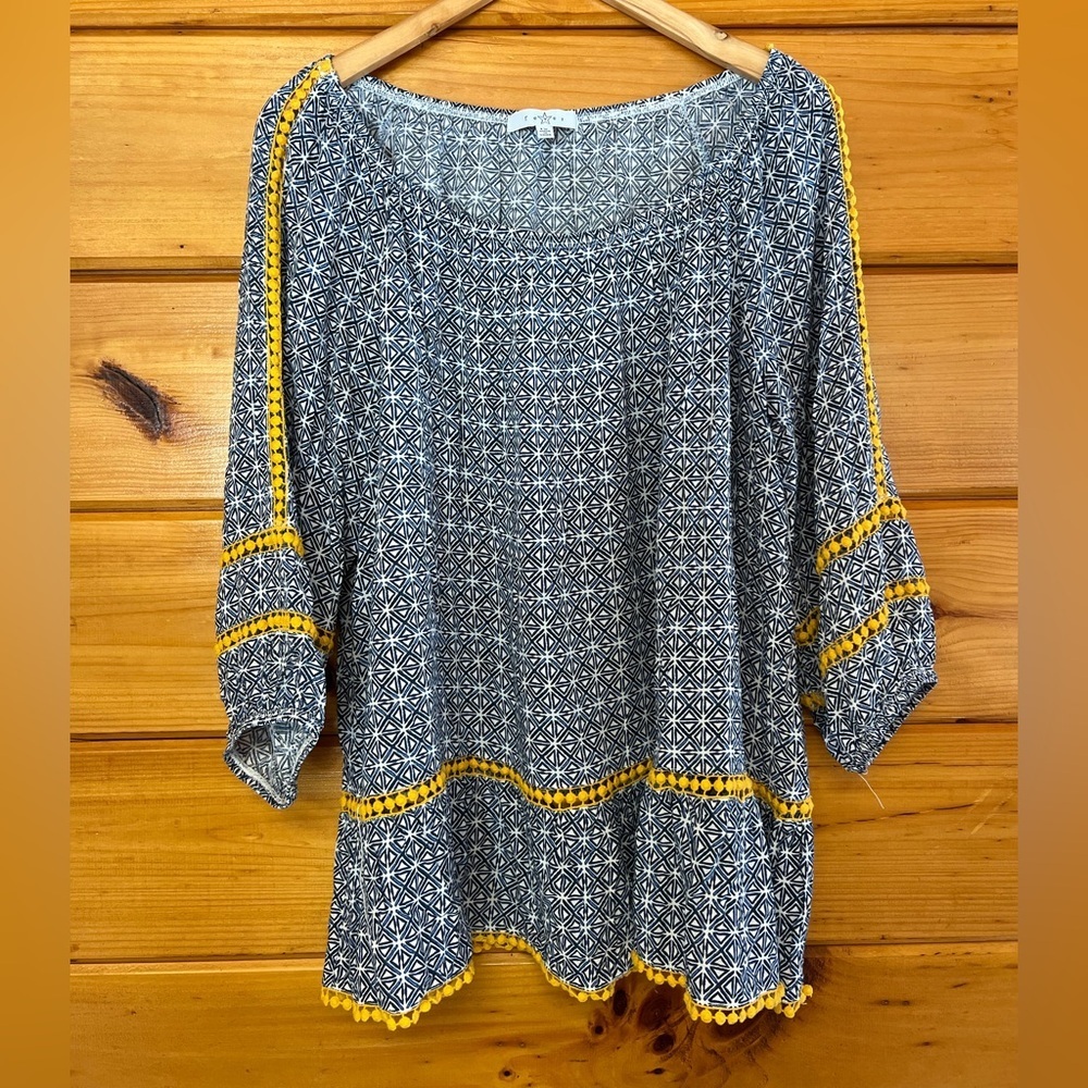 Fever Woven Peasant Top Blouse Shirt 1X Crochet Trim Boho Peasant
